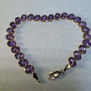 14K Yellow Gold Oval Cut Amethyst Bracelet 7.5” Long